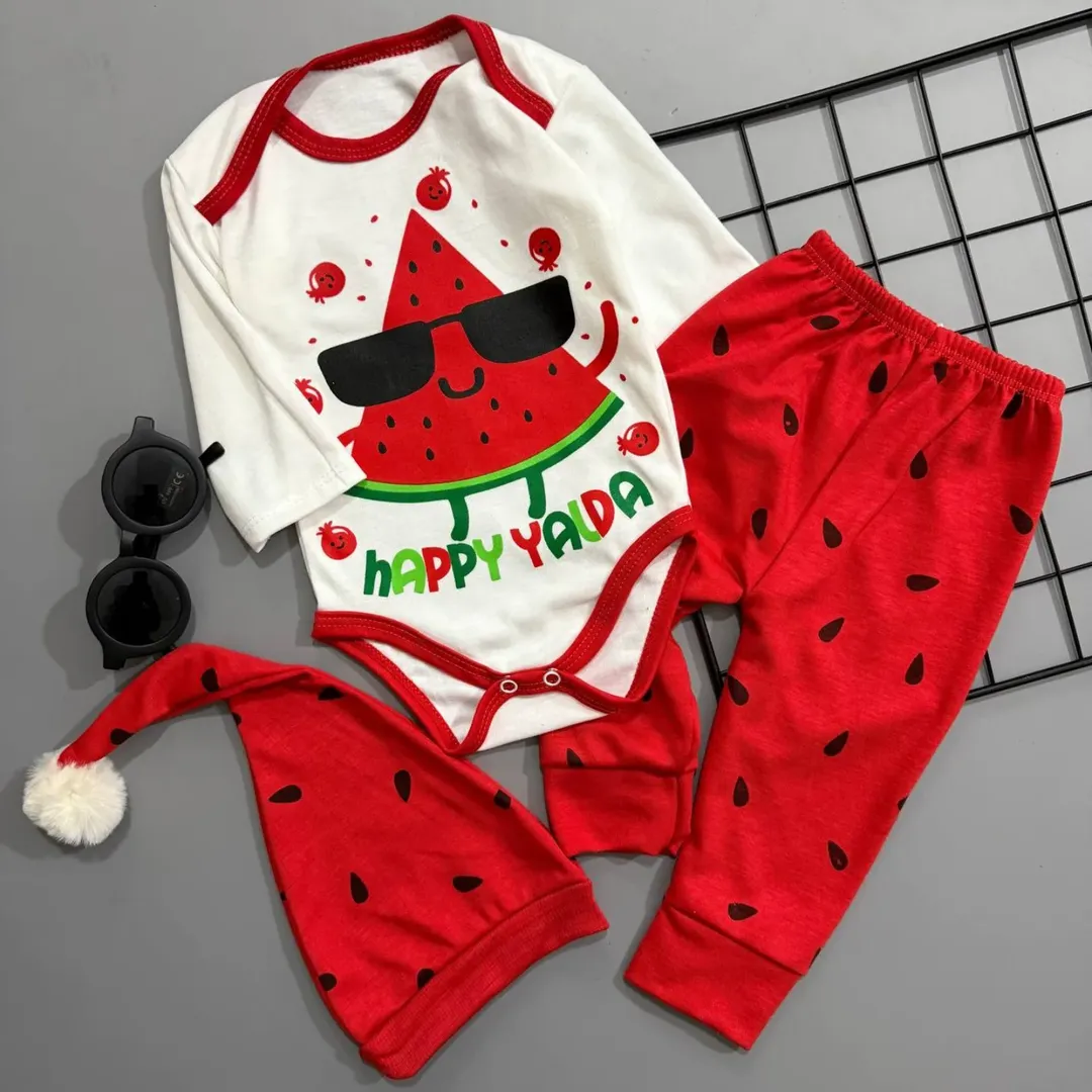 سه تیکه نوزادی اسپرت طرح هندوانه و عینک